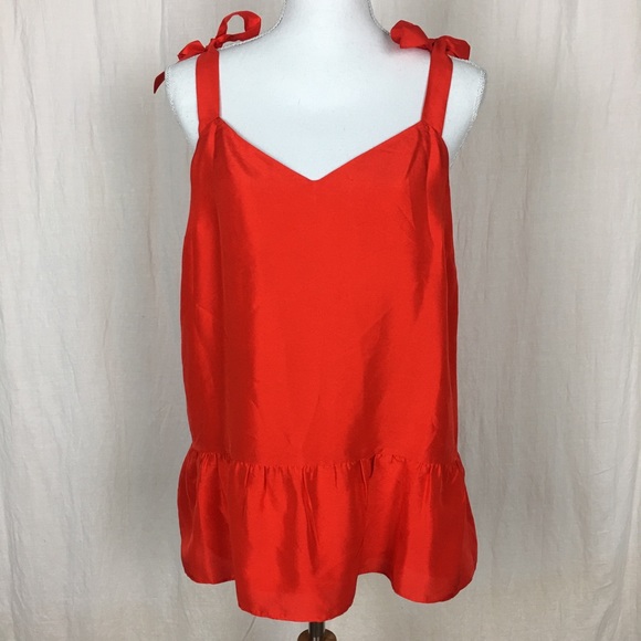 J. Crew Tops - J.crew Shoulder tie peplum tank red 100% silk 8T